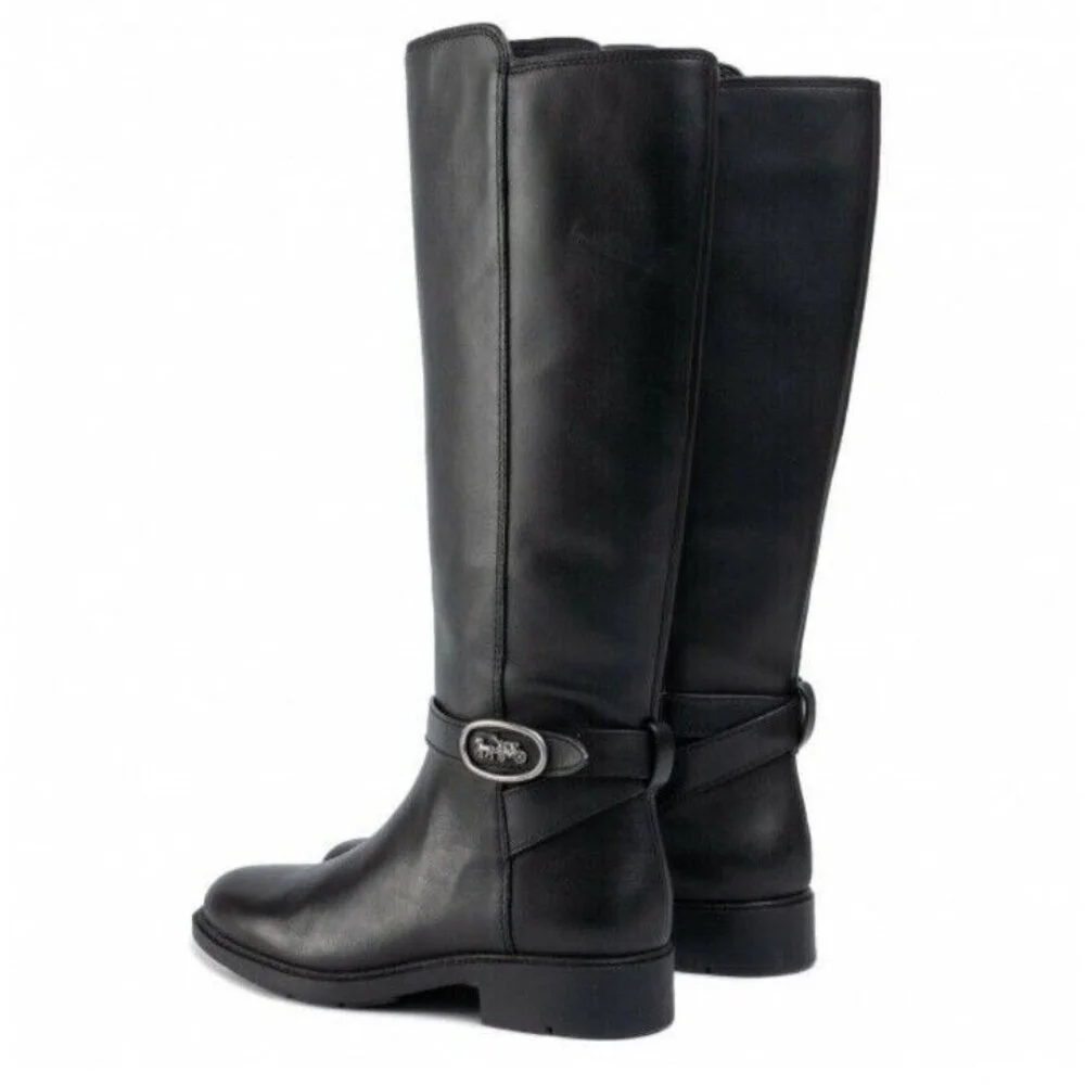 Women's COACH Black Walnut LEATHER Horse Carriage Equestrian Riding Knee Boots